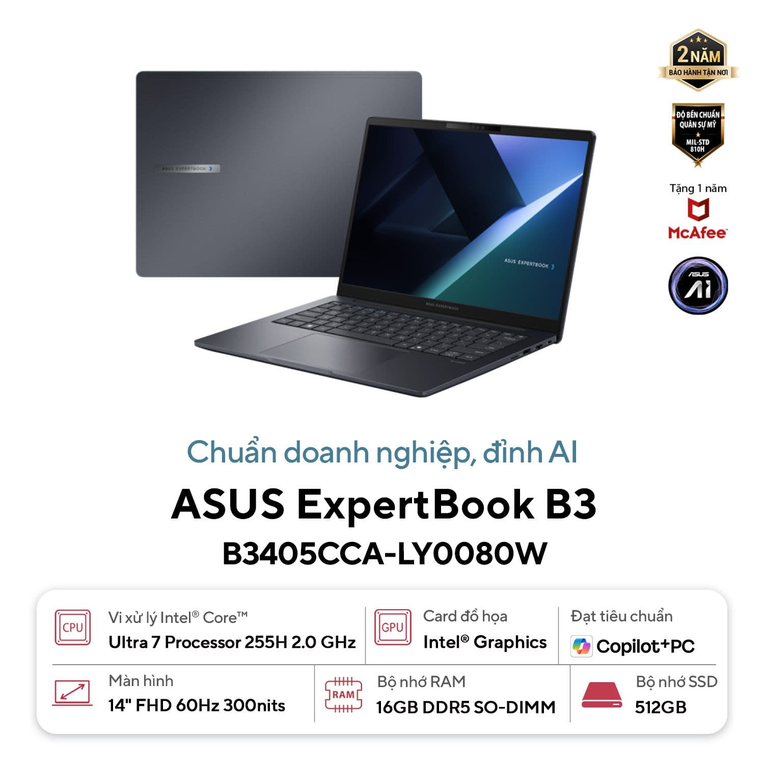 ASUS ExpertBook B3 B3405CCA-LY0080W (Ultra 7 255H | 16GB | 512GB | Intel Graphics | 14' WUXGA | Win 11)